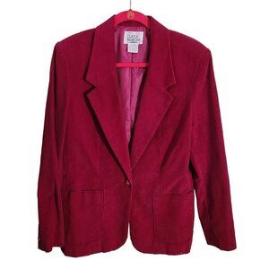 Vintage Cherry Red Corduroy Cotton One Button Blazer Size 14